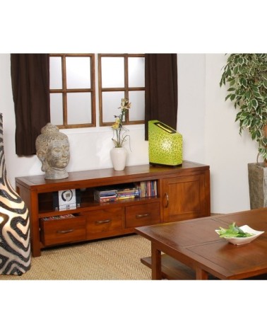Meuble TV bas 3 tiroirs en mindi