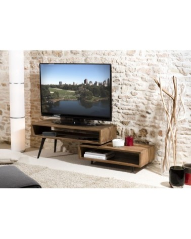 Meuble TV rotatif en teck recyclé pieds noirs