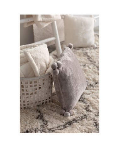 Coussin tender pompons en polyester perle 45 x 45 cm