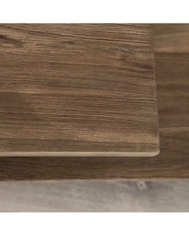 Meuble TV 2 tablettes plateau en teck recyclé et pieds métal noir