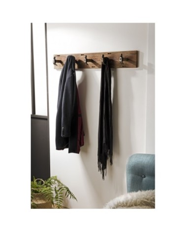 Portemanteau mural 5 crochets en teck recyclé et métal