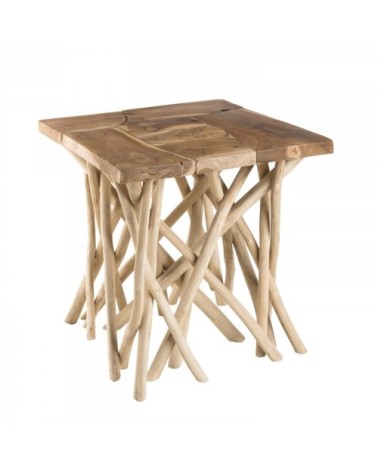 Table d'appoint nature plateau en teck pieds bois flotté L55