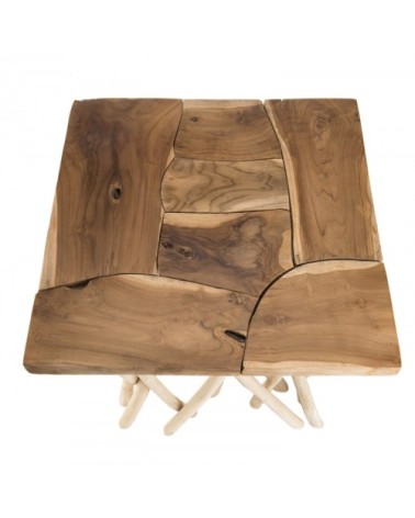Table d'appoint nature plateau en teck pieds bois flotté L55