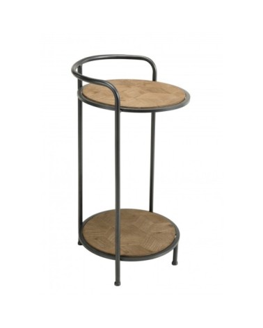 Table d'appoint ronde sapin marqueté pieds métal D40