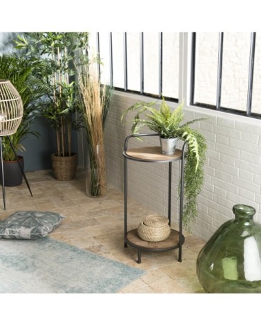 Table d'appoint ronde sapin marqueté pieds métal D40