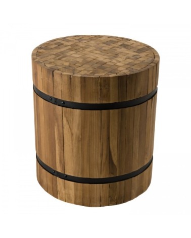 Table d'appoint ronde en teck recyclé cerclée métal noir D41