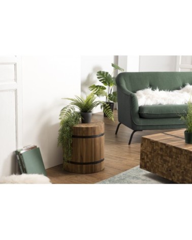 Table d'appoint ronde en teck recyclé cerclée métal noir D41