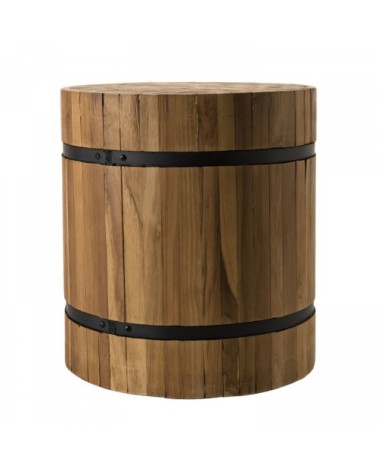 Table d'appoint ronde en teck recyclé cerclée métal noir D41