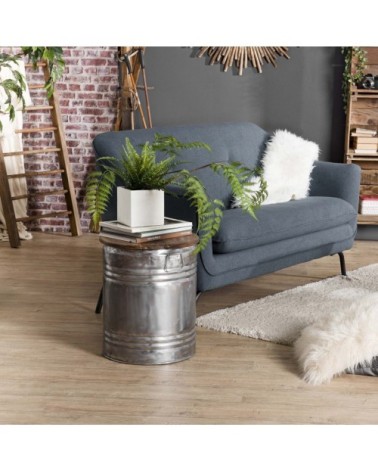 Table d'appoint ronde bidon esprit brocante acier bois recyclé D42