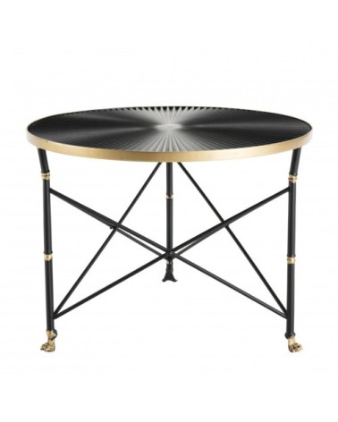 Table d'appoint ronde ceinture dorée pieds métal noir D61