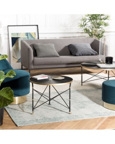 Table d'appoint ronde ceinture dorée pieds métal noir D61