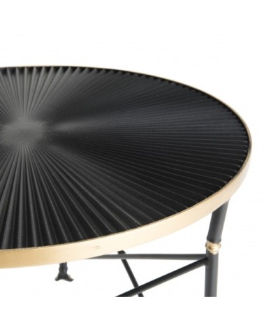 Table d'appoint ronde ceinture dorée pieds métal noir D61