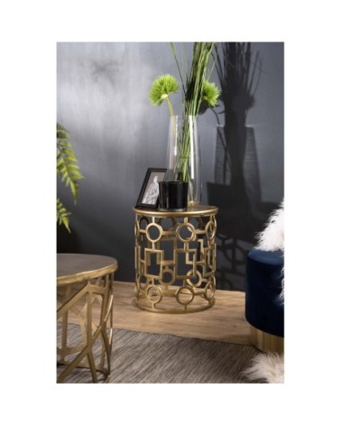 Table d'appoint ronde pietement graphique aluminium doré D43