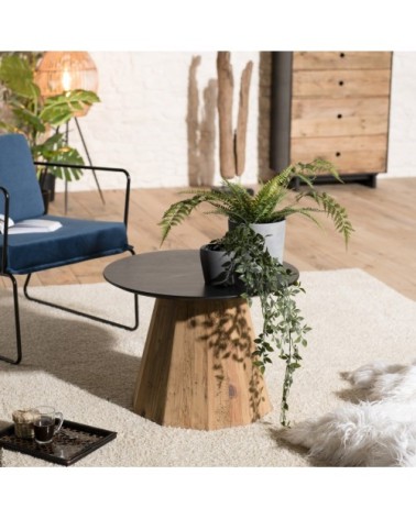 Table d'appoint ronde en pin recyclé et contreplaqué D60