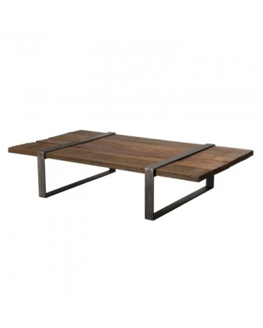 Table basse multi-planches en bois massif cerclée métal L161