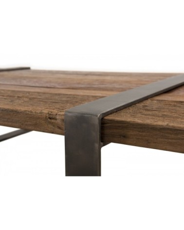 Table basse multi-planches en bois massif cerclée métal L161