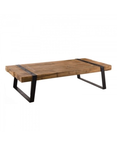 Table basse rectangulaire plateau teck recyclé pieds métal noir L140