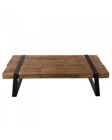 Table basse rectangulaire plateau teck recyclé pieds métal noir L140