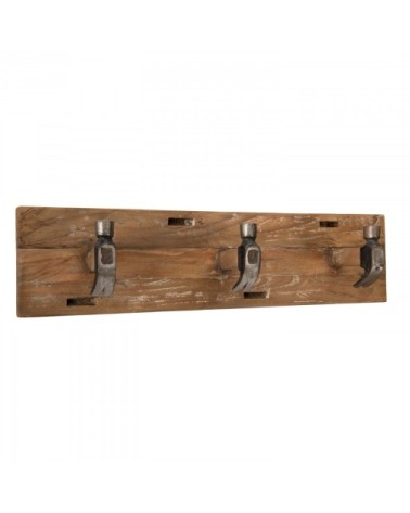 Portemanteau mural 3 crochets en teck recyclé et métal