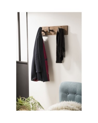 Portemanteau mural 3 crochets en teck recyclé et métal