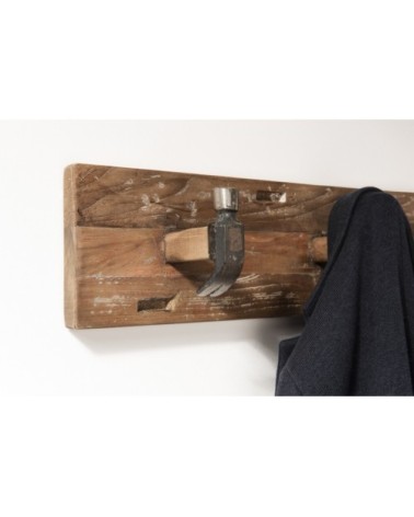 Portemanteau mural 3 crochets en teck recyclé et métal