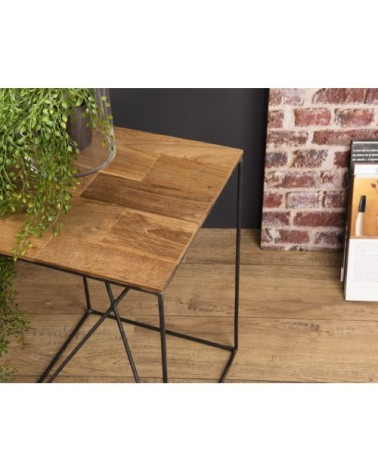 Table d'appoint petit modèle en teck recyclé et métal noir L35