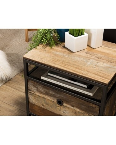 Table d'appoint tiroir en teck recyclé acacia mahogany métal noir L47