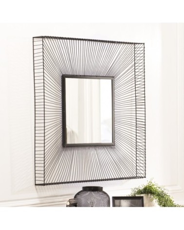 Miroir carré métal noir 90x90