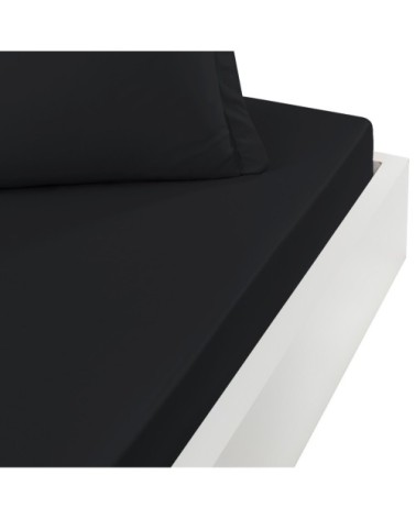 Drap housse en coton bonnet 30cm  noir 90x190 cm