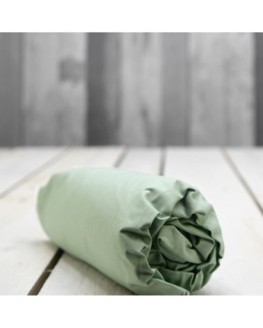 Drap housse en coton bonnet 30cm  celadon 90x190 cm