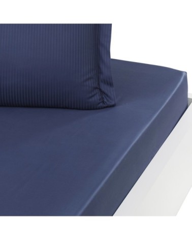 Drap housse uni en satin de coton Marine 90x190 cm