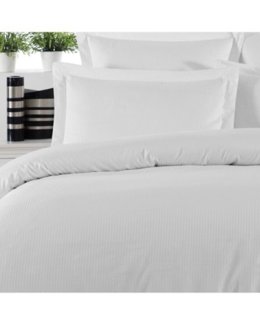 Housse de couette rayée réversible en satin Blanc 260x240 cm