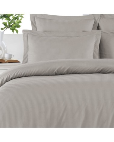 Housse de couette rayée réversible en satin d taupe 200x200 cm