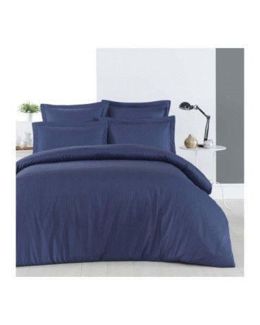 Housse de couette rayée réversible en satin d marine 200x200 cm