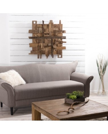 Décoration murale bois teck 100x100