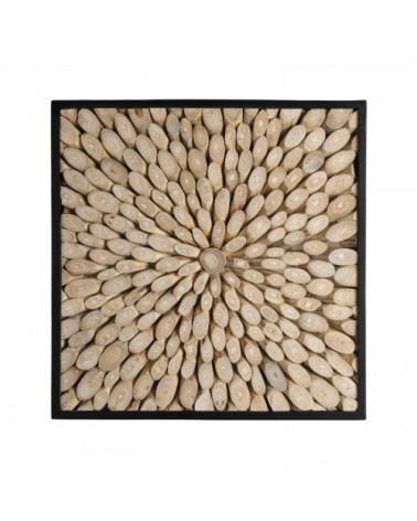Décoration murale carrée branches bois teck nature 60x60