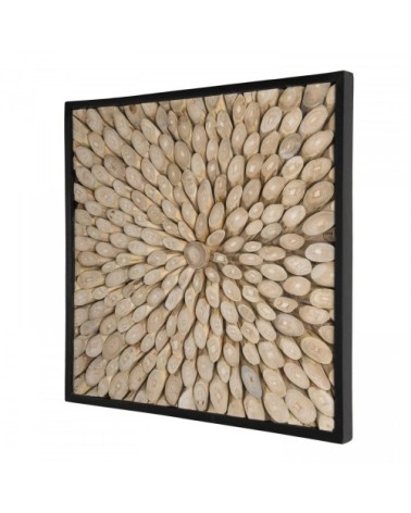 Décoration murale carrée branches bois teck nature 60x60