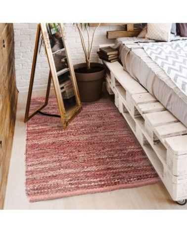 Tapis en cuir tressé rose poudré 120x170
