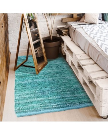 Tapis en cuir tressé bleu clair 120x170