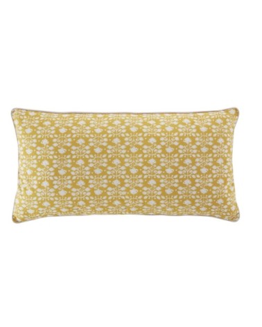 Coussin en coton jaune et écru motif végétal imprimé 40x80, OEKO-TEX®