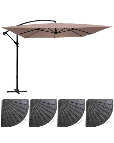 Parasol déporté 3x3m et 4 dalles à lestées acier taupe