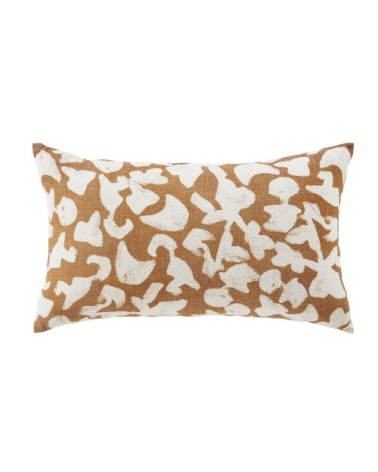 Coussin en lin caramel motif végétal écru imprimé 30x50