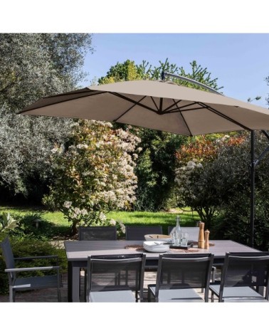Parasol déporté 3x3m et 4 dalles à remplir acier taupe