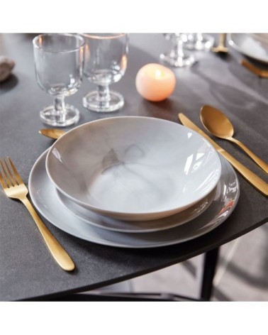 6 assiettes creuses grises effet marbré 20 cm
