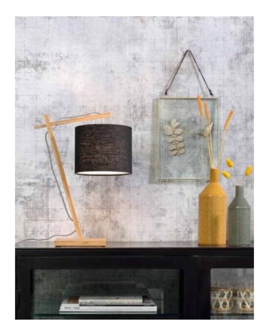 Lampe de table bambou/lin noir H46cm
