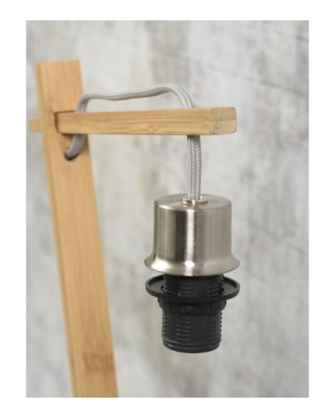 Lampe de table bambou/lin noir H46cm