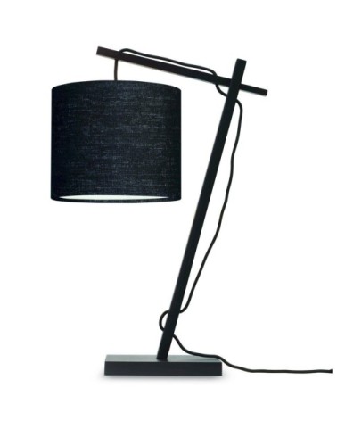 Lampe de table bambou noir/lin H46cm