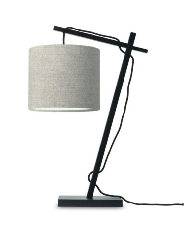 Lampe de table bambou noir/lin H46cm