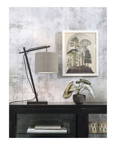 Lampe de table bambou noir/lin H46cm