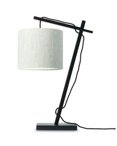 Lampe de table bambou noir/lin H46cm